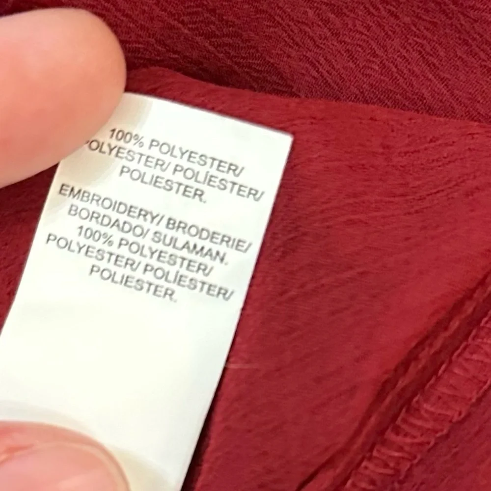 Lucky Brand Red Sheer Boho Embroidered 3/4 Sleeve Blouse with Tassels Sz S - Picture 7 of 9